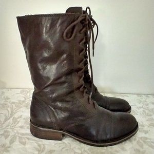 Vince Camuto Leather Combat Midcalf Chocolate Brown Ankle Boots Sz. 9